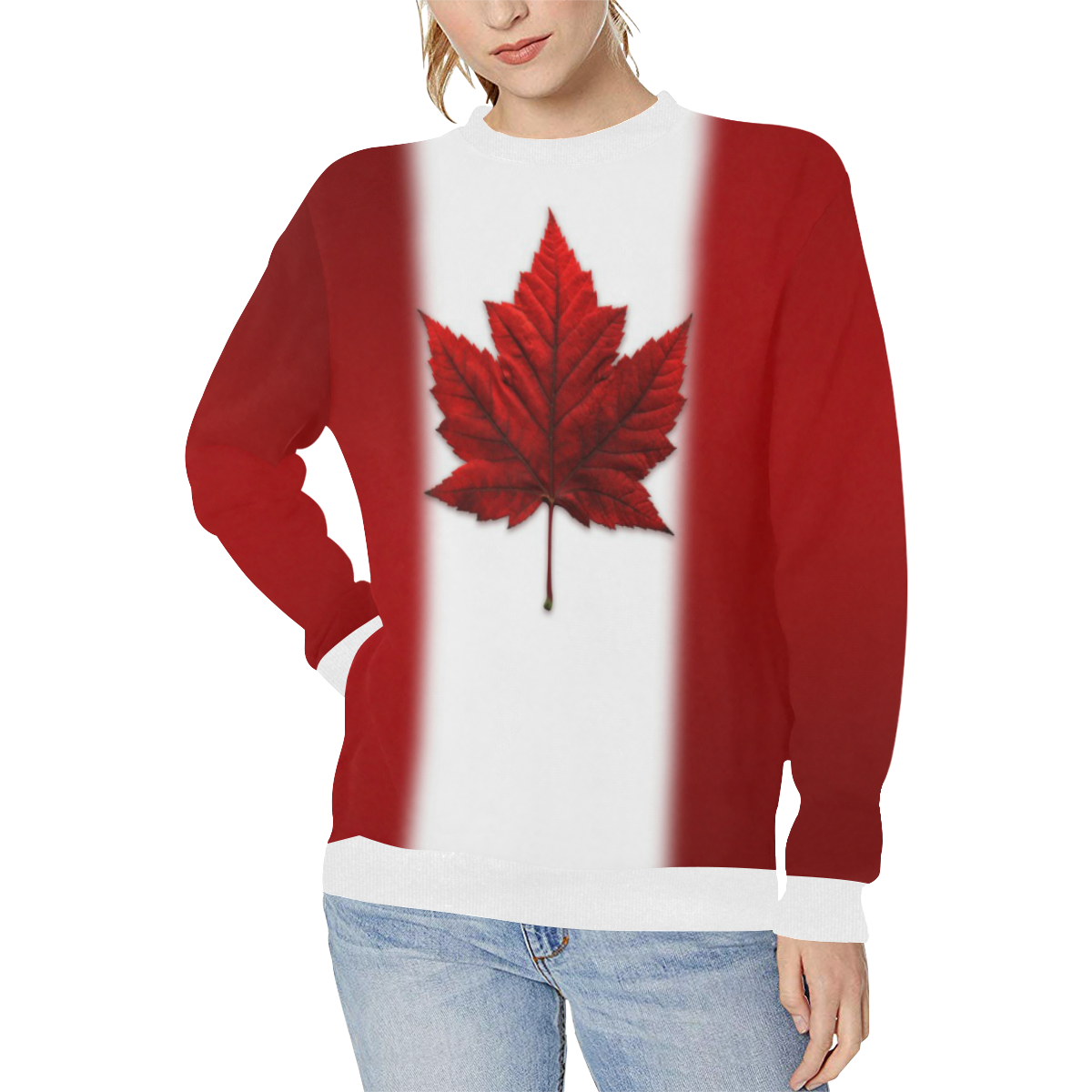 Canada Flag Sweatshirts Women's Rib Cuff Crew Neck Sweatshirt (Model H34)