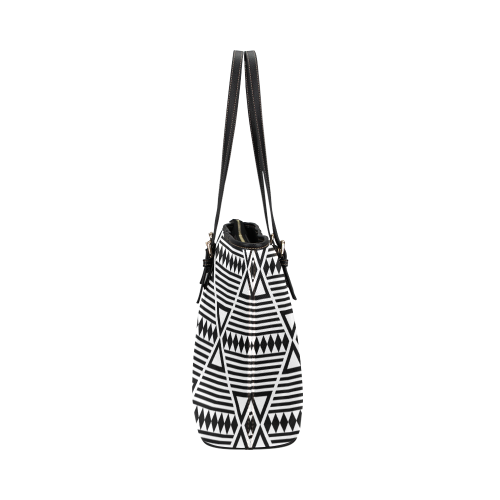 Black Aztec Tribal Leather Tote Bag/Small (Model 1651)