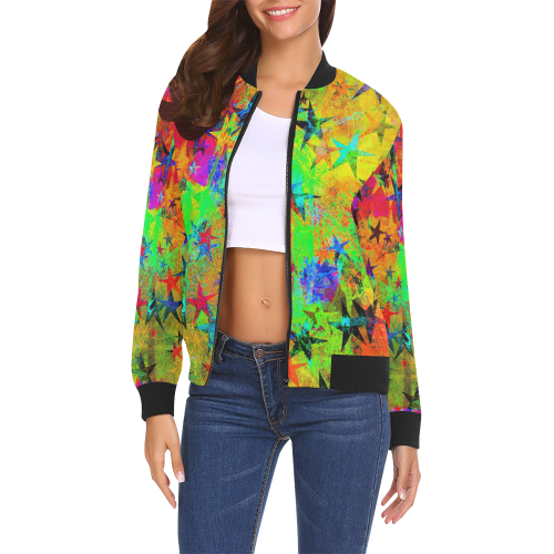 stars and texture colors All Over Print Bomber Jacket for Women (Model H19)