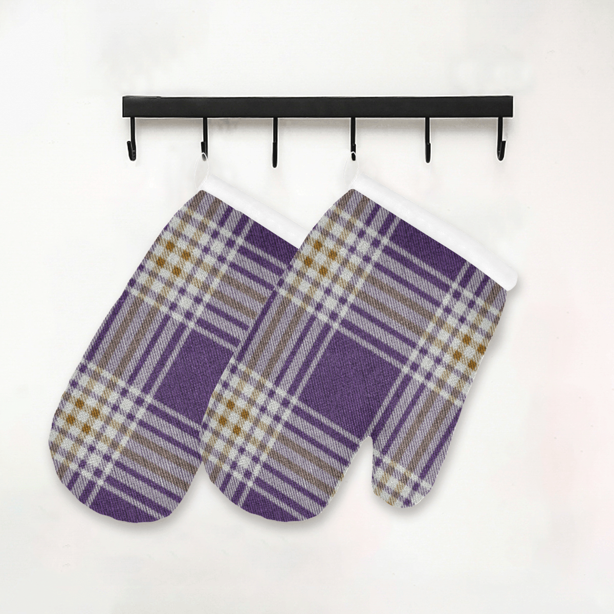 Purple Gold Plaid Oven Mitt (Two Pieces)
