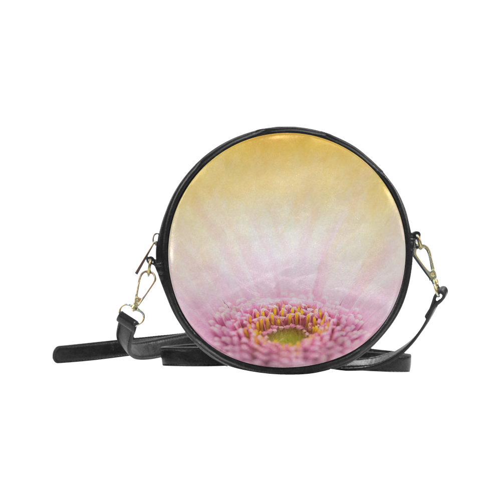Gerbera Daisy - Pink Flower on Watercolor Yellow Round Sling Bag (Model 1647)