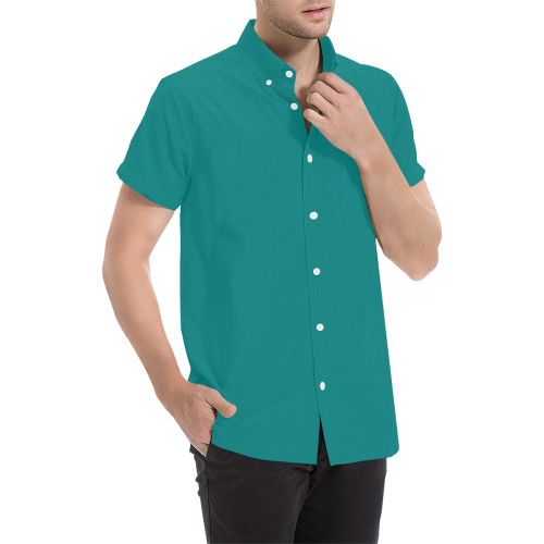 color teal Men's All Over Print Short Sleeve Shirt (Model T53)