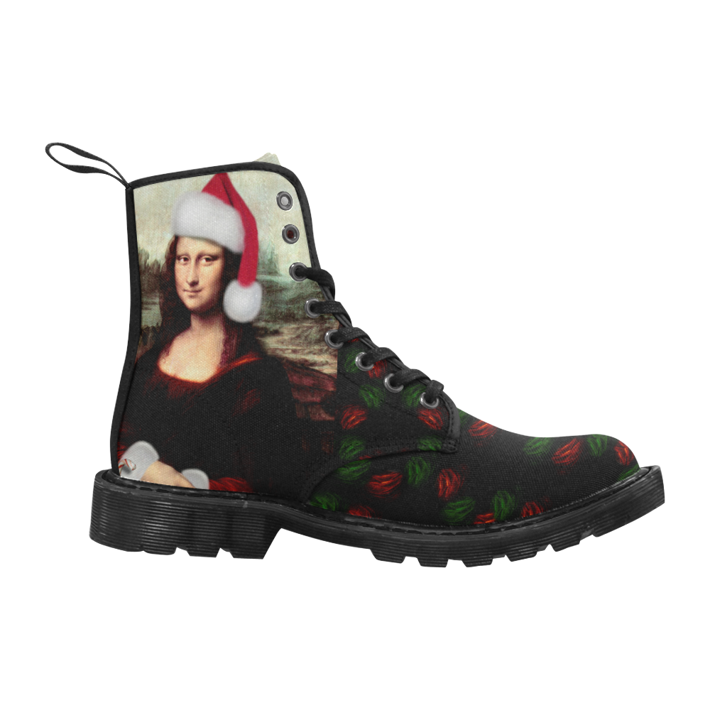 Christmas Mona Lisa with Santa Hat Martin Boots for Women (Black) (Model 1203H)