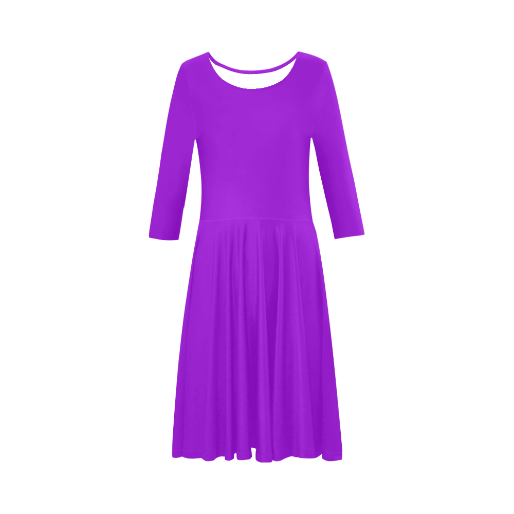 color dark violet Elbow Sleeve Ice Skater Dress (D20)