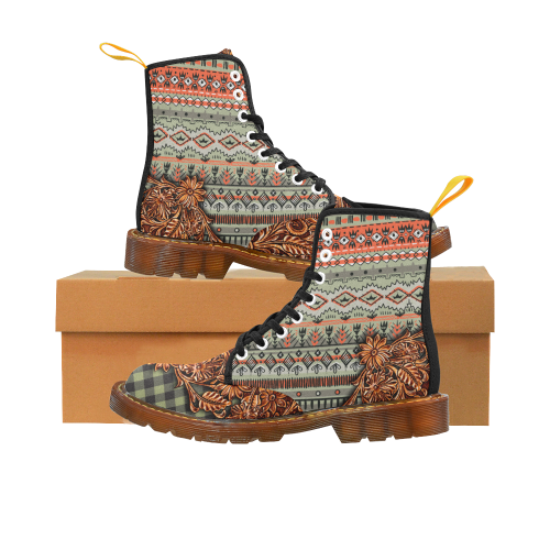 Bohemian Tribal And Plaid Olive Martin Boots For Women Model 1203H