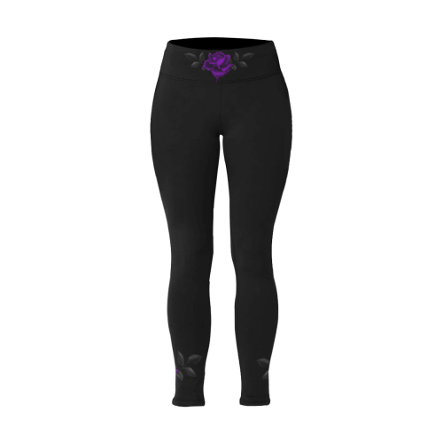 Gothic Dark Purple Rose Women's Plus Size High Waist Leggings (Model L44)