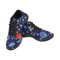 Galaxy Universe - Planets,Stars,Comets,Rockets (Black Laces) Men’s Running Shoes (Model 020)