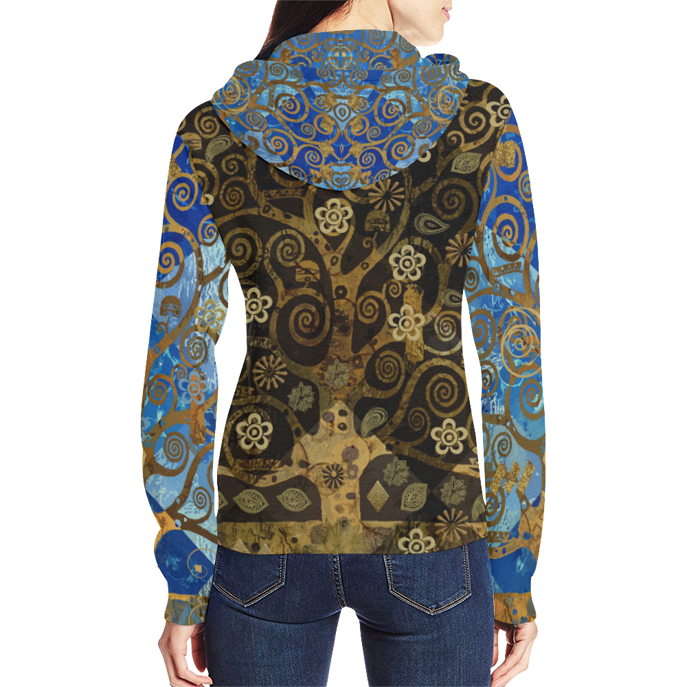 Klimt Tree All Over Print Full Zip Hoodie for Women (Model H14)