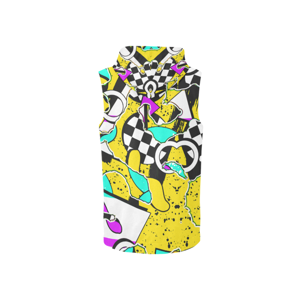 Shapes on a yellow background All Over Print Sleeveless Zip Up Hoodie for Women (Model H16)