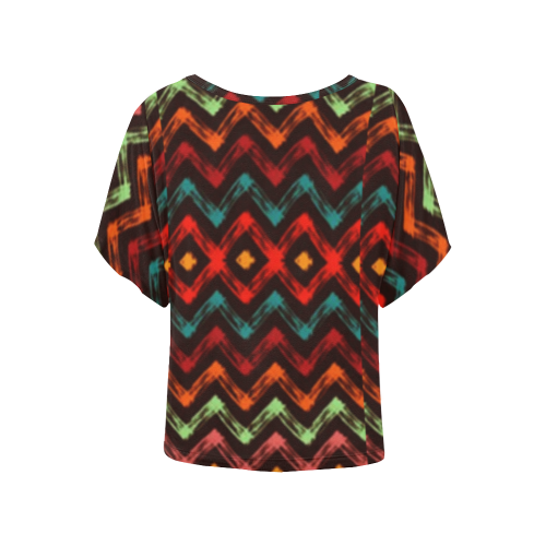 bright red seamless native design womens batwing sleeved blouse Women's Batwing-Sleeved Blouse T shirt (Model T44)