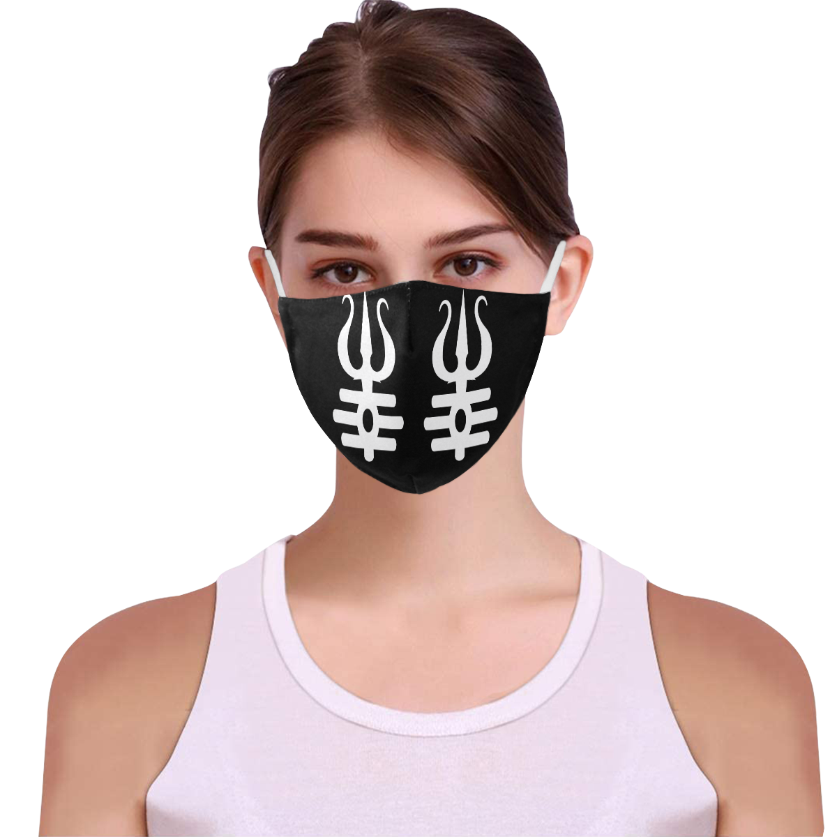 Trishula In White 3D Mouth Mask with Drawstring (Pack of 10) (Model M04)