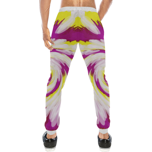 Pink Yellow Tie Dye Swirl Abstract Men's All Over Print Sweatpants (Model L11)