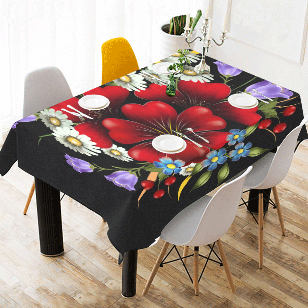 Bouquet Of Flowers Cotton Linen Tablecloth 52"x 70"