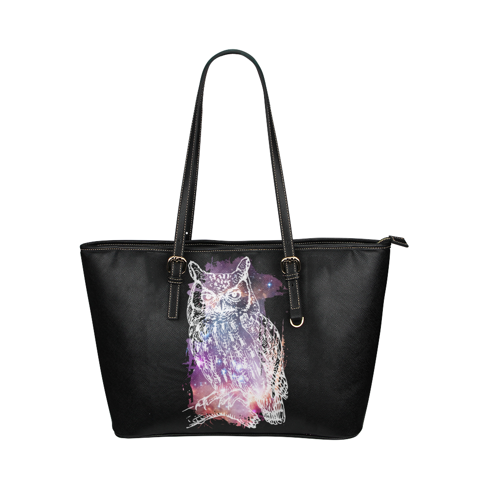 Cosmic Owl - Galaxy - Hipster Leather Tote Bag/Small (Model 1651)