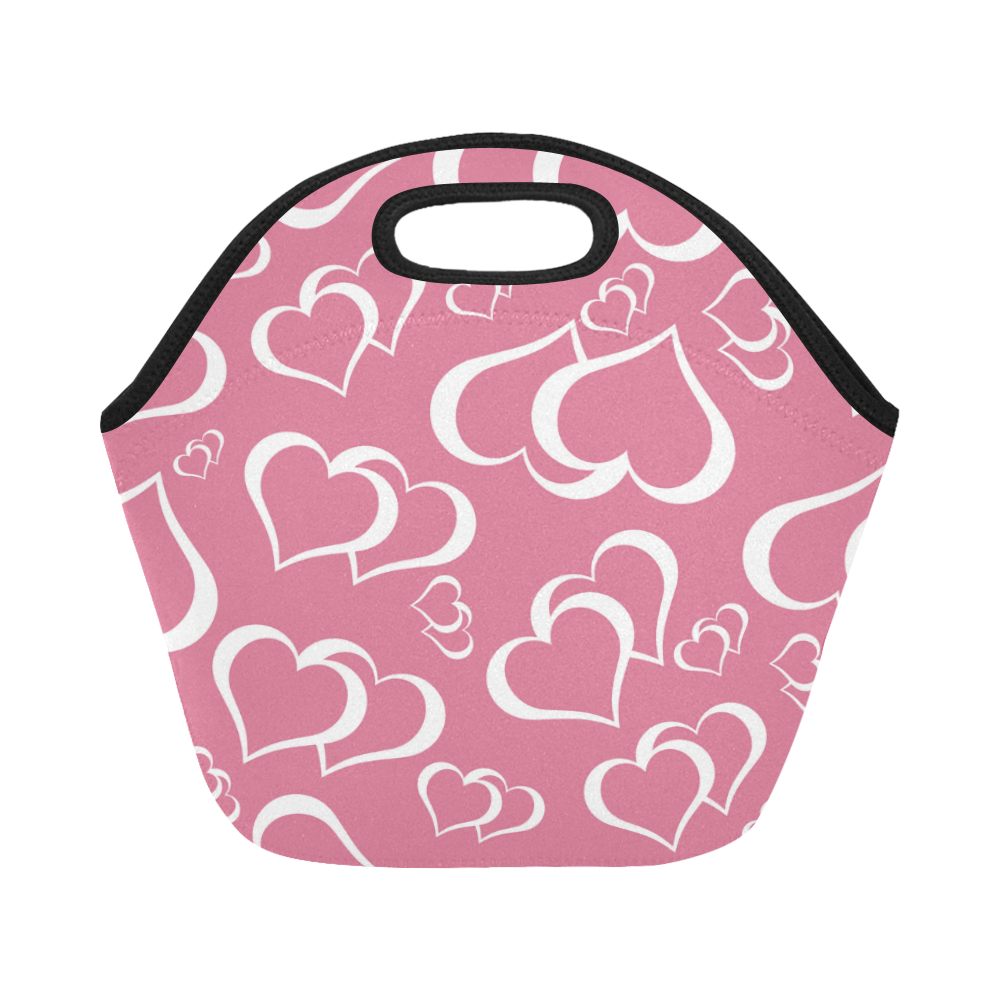 White and Rose Pink Hearts Pattern Neoprene Lunch Bag/Small (Model 1669)