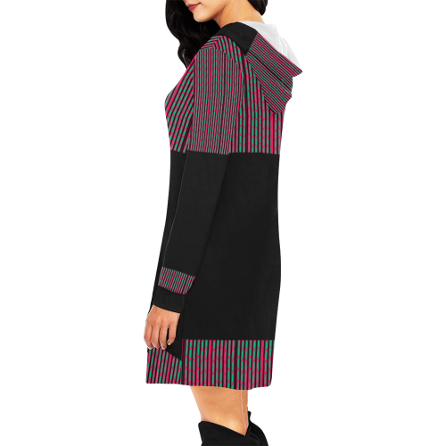 Red Black Retro Weave Hoodie All Over Print Hoodie Mini Dress (Model H27)