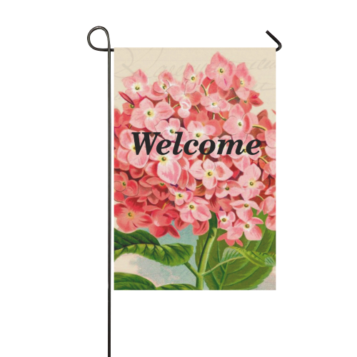 pink hydrangia Welcome Garden Flag 12‘’x18‘’（Without Flagpole）