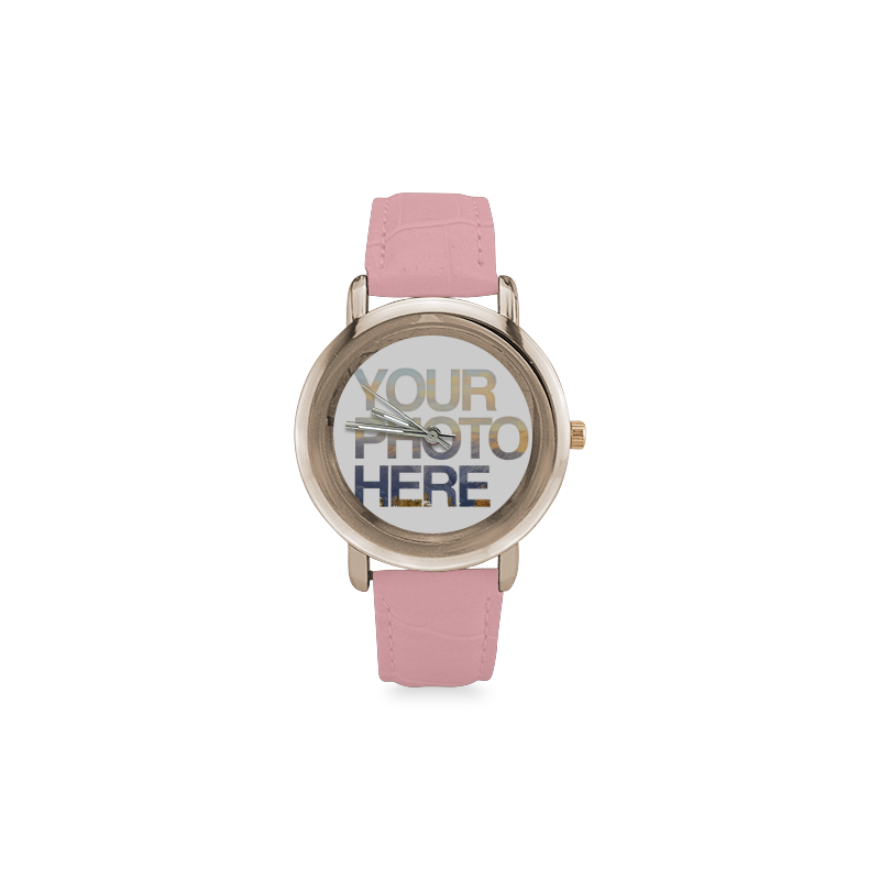 Wall___Your_Photo_Here_L_Square Women's Rose Gold Leather Strap Watch(Model 201)