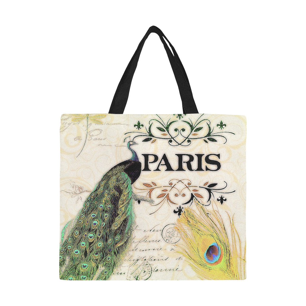 Paris Peacock All Over Print Canvas Tote Bag/Large (Model 1699)