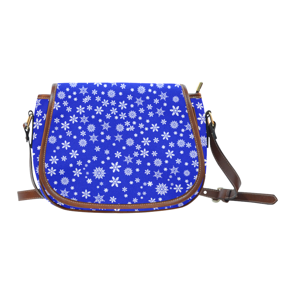 Christmas White Snowflakes on Blue Saddle Bag/Small (Model 1649) Full Customization