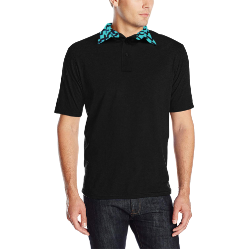 NUMBERS Collection 1234567 Collar Black/NewGreen Men's All Over Print Polo Shirt (Model T55)