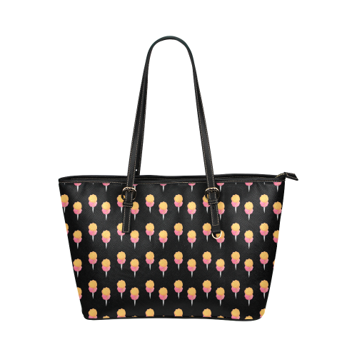 cotton candy pattern  black Leather Tote Bag/Large (Model 1651)