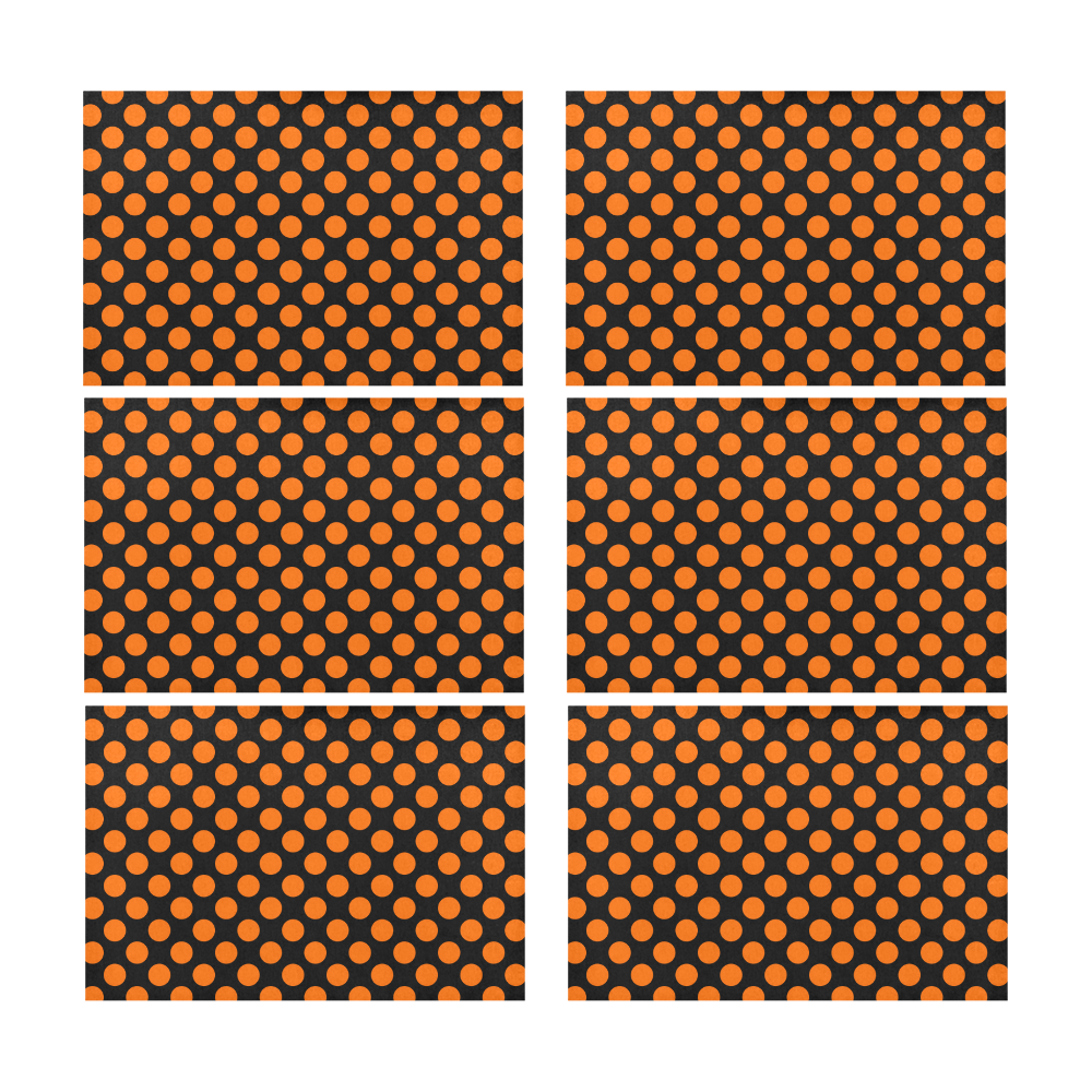 Orange Polka Dots on Black Placemat 12’’ x 18’’ (Set of 6)