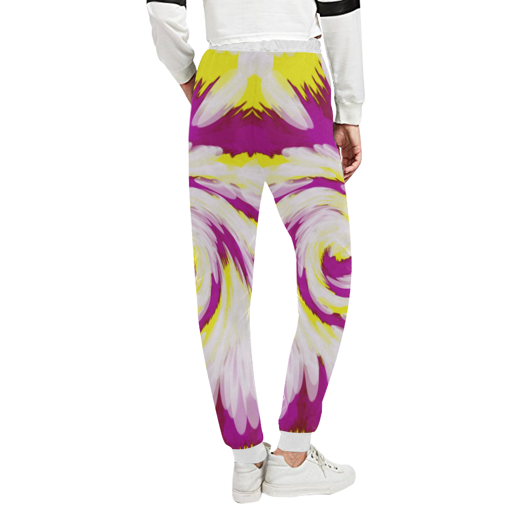 Pink Yellow Tie Dye Swirl Abstract Unisex All Over Print Sweatpants (Model L11)