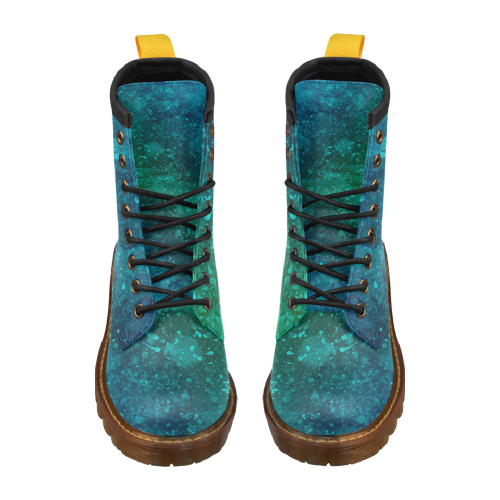 Blue and Green Abstract High Grade PU Leather Martin Boots For Women Model 402H