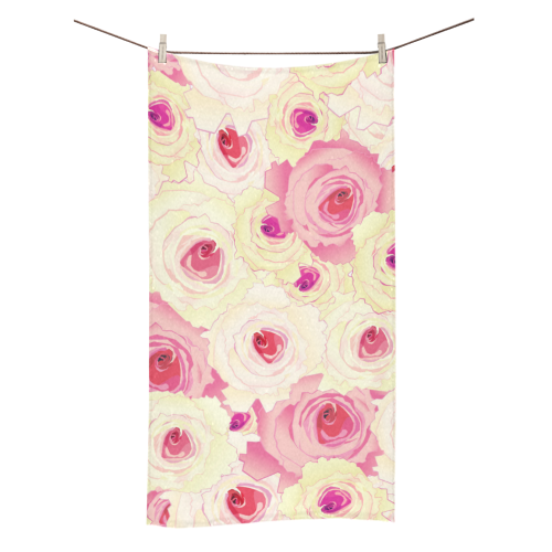 Pink and Yellow Tea Roses Bath Towel 30"x56"