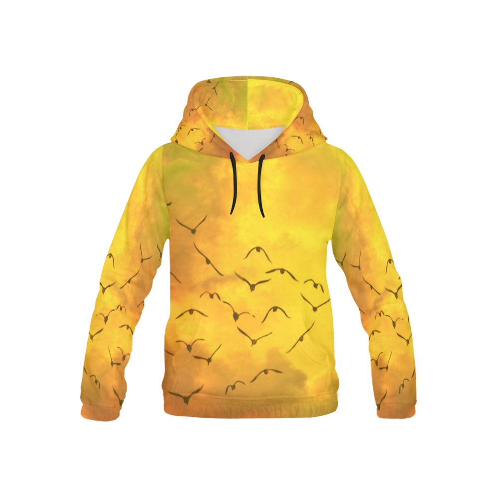 Trendy Birds, yellow by JamColors All Over Print Hoodie for Kid (USA Size) (Model H13)
