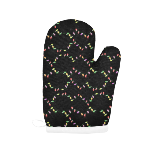 Festive Christmas Lights on Black Oven Mitt (Two Pieces)