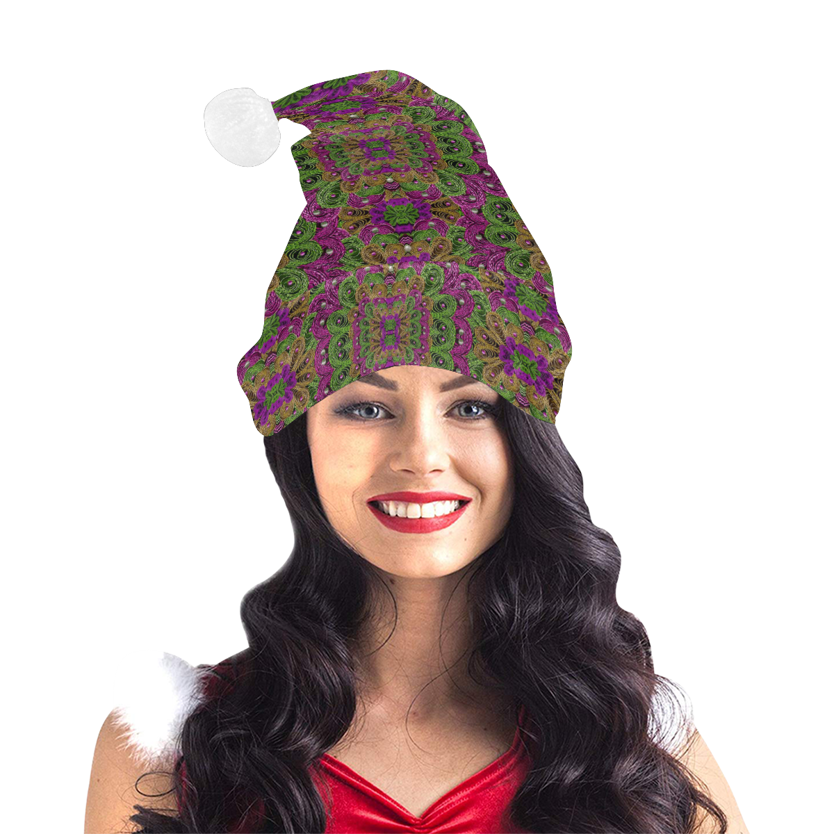 Peacock lace in the nature Santa Hat
