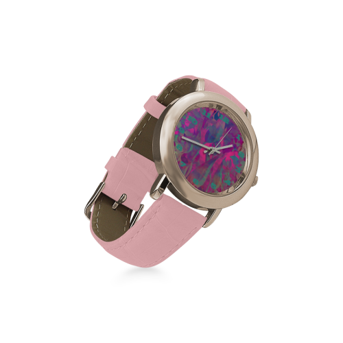 purple watch flowers Women's Rose Gold Leather Strap Watch(Model 201)