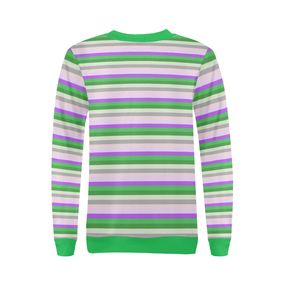 Fun Stripes 2 Lt Green All Over Print Crewneck Sweatshirt for Women (Model H18)