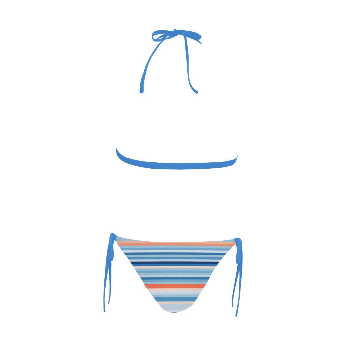 blue and coral stripe 2 Buckle Front Halter Bikini Swimsuit (Model S08)