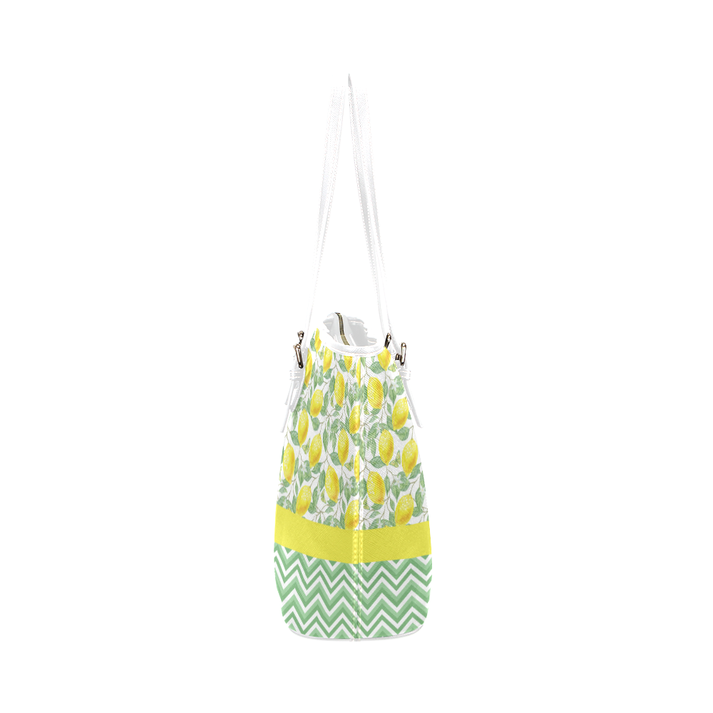 Lemons With Chevron 2 Leather Tote Bag/Small (Model 1651)