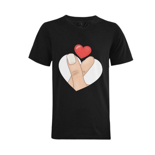 Finger Heart / Black Men's V-Neck T-shirt  Big Size(USA Size) (Model T10)