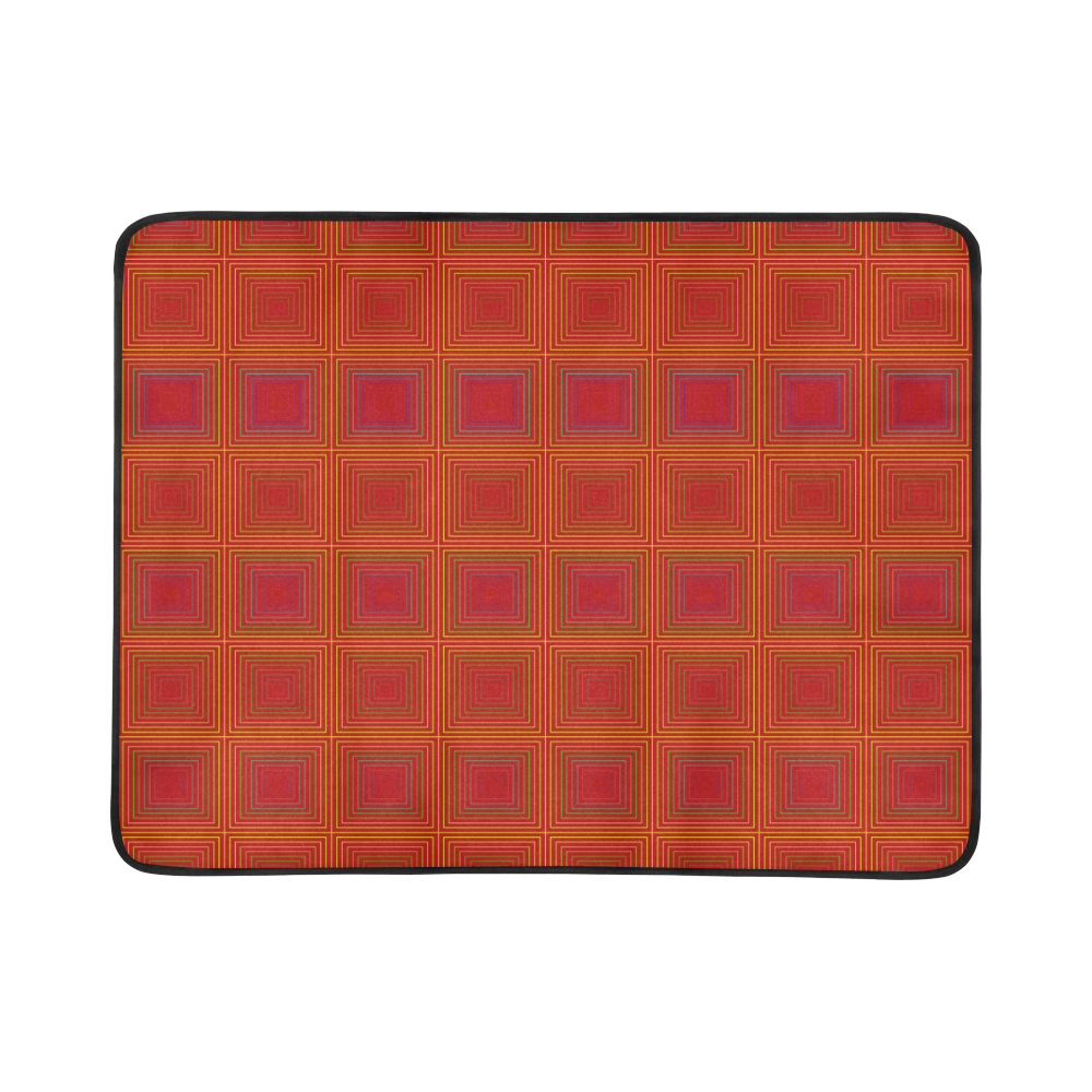 Red orange golden multicolored multiple squares Beach Mat 78"x 60"