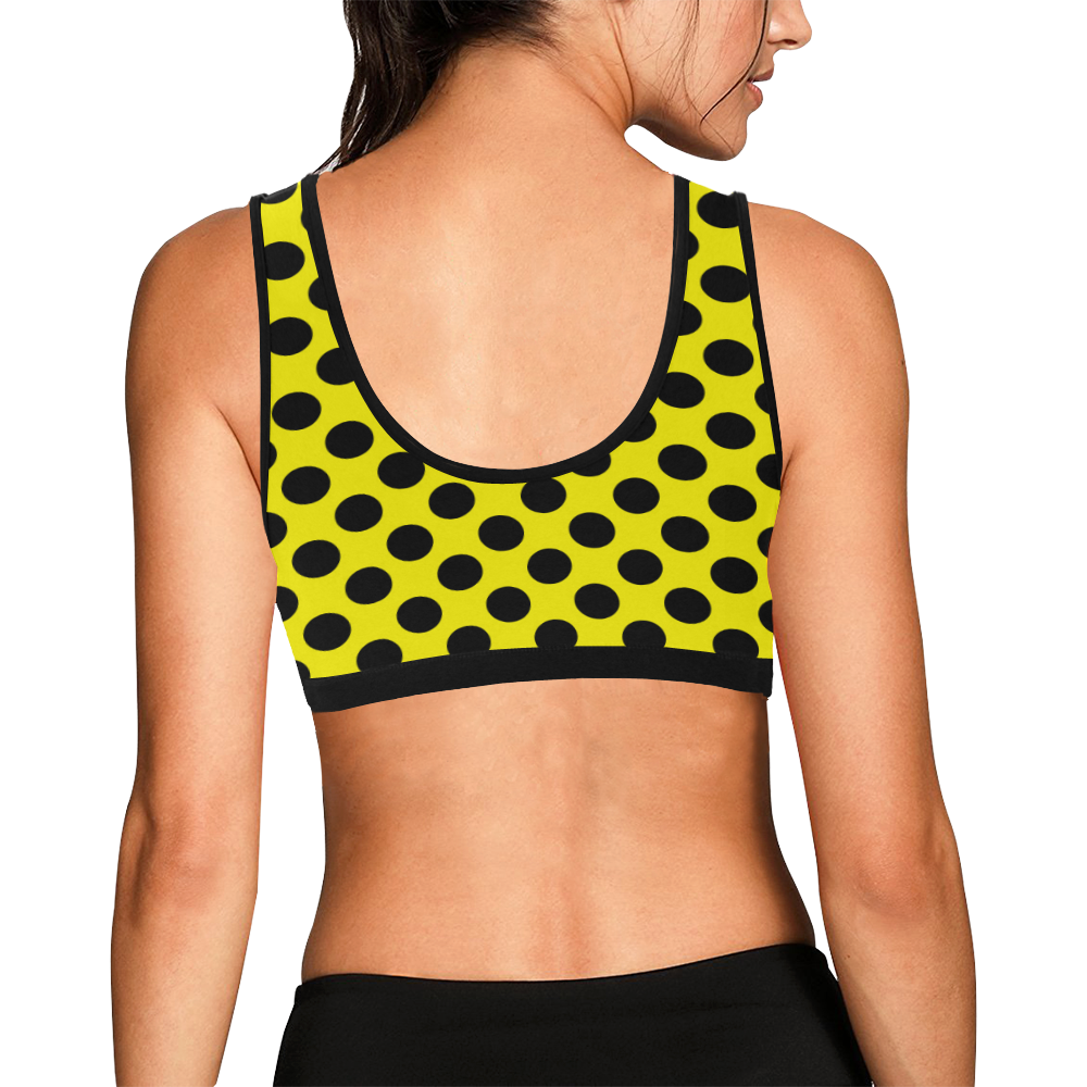 Black Polka Dots on Yellow Women's All Over Print Sports Bra (Model T52)