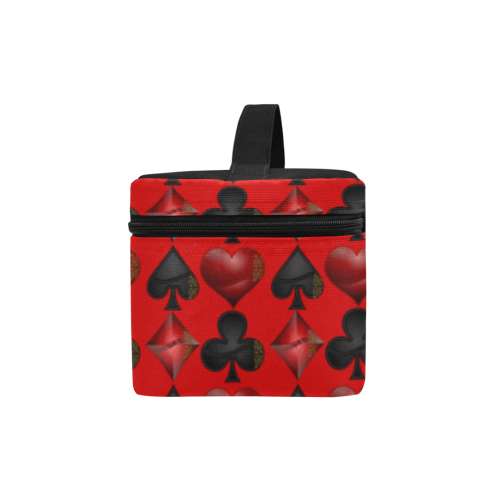 Las Vegas Black and Red Casino Poker Card Shapes on Red Cosmetic Bag/Large (Model 1658)