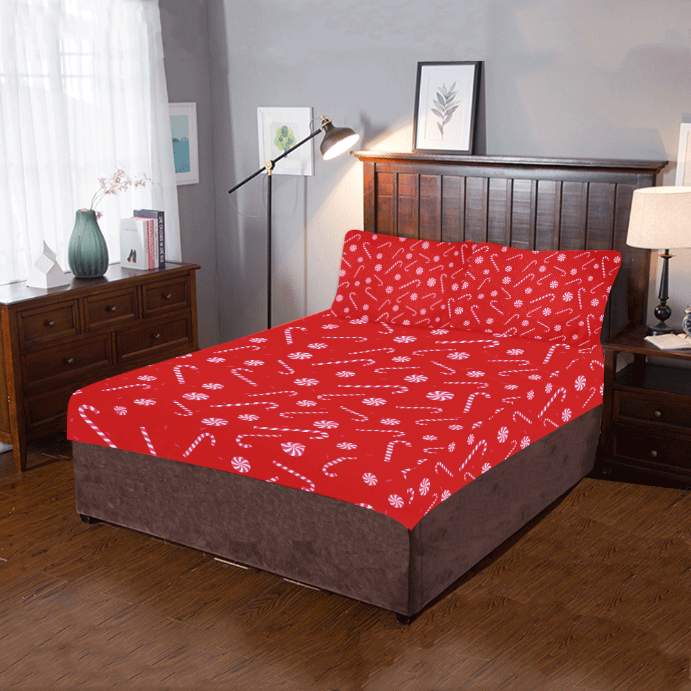 Candy CANE CHRISTMAS RED 3-Piece Bedding Set