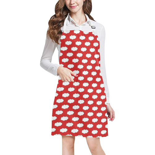 Clouds with Polka Dots on Red All Over Print Apron