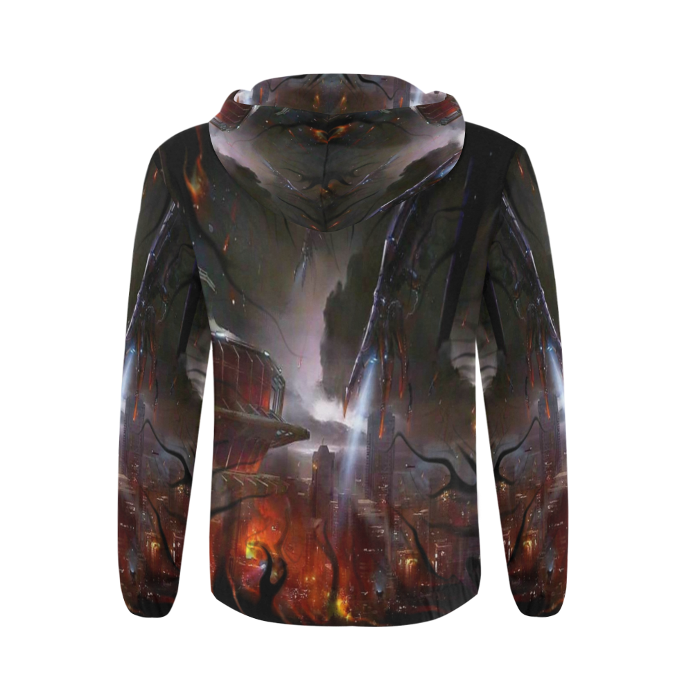 Mass Effect All Over Print Full Zip Hoodie for Men/Large Size (Model H14)