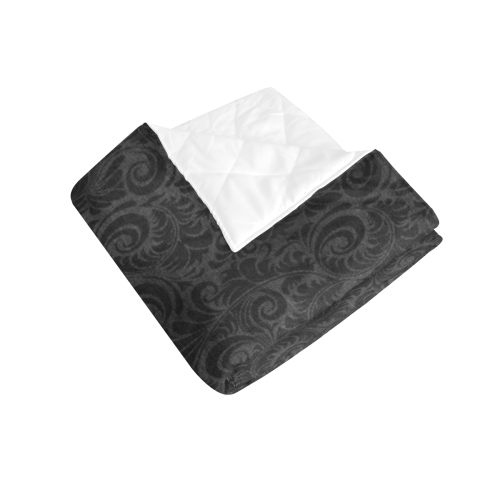 Denim, vintage floral pattern, black grey bohemian Quilt 40"x50"