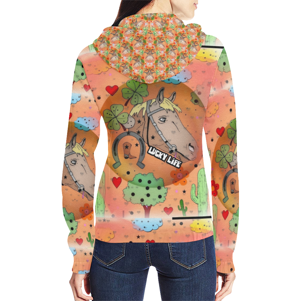 Horse Popart by Nico Bielow All Over Print Full Zip Hoodie for Women (Model H14)