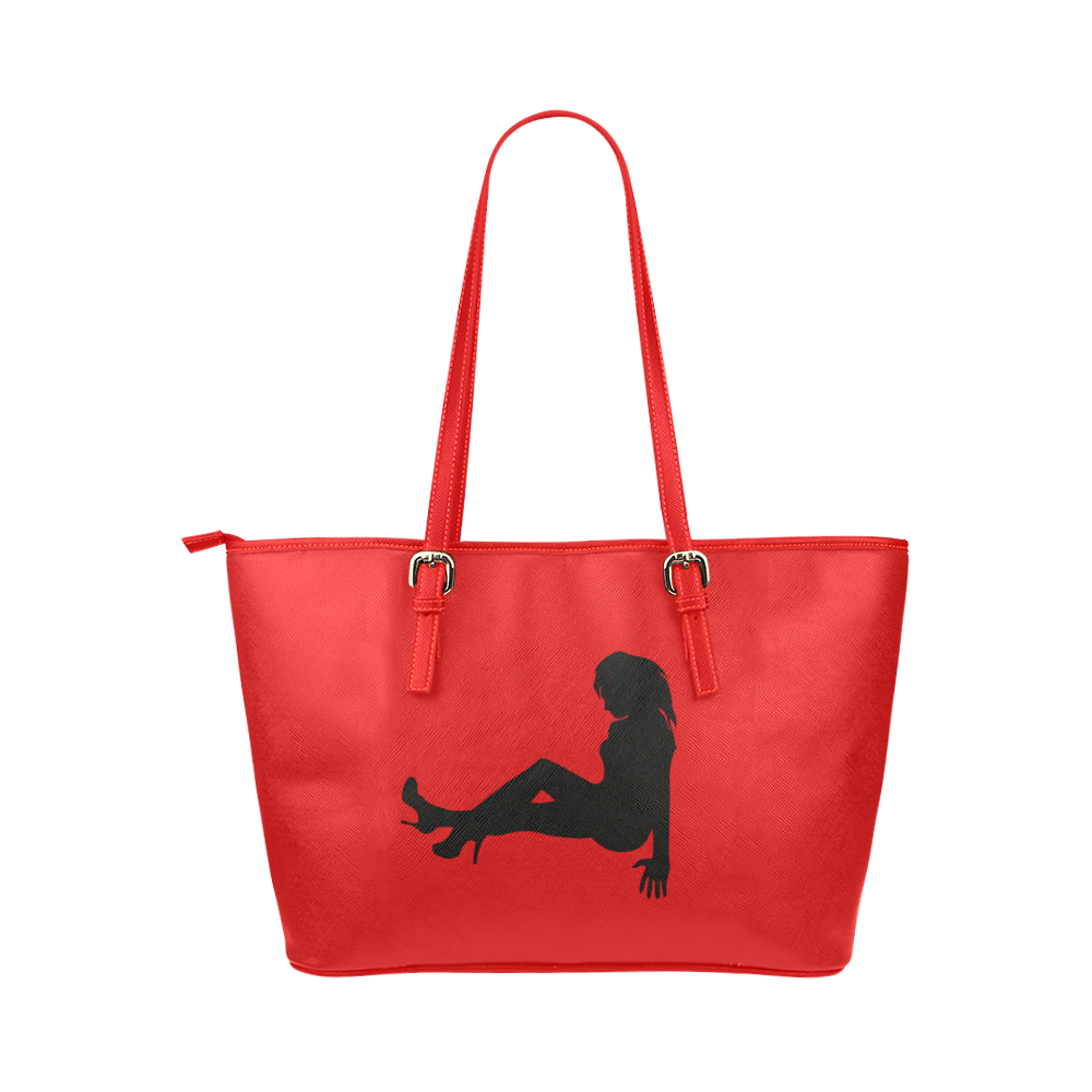 bolso de mano de mujer rojo con silueta de mujer Leather Tote Bag/Small (Model 1651)