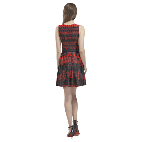 burgundy geomteric designs by FlipStylez Designs Thea Sleeveless Skater Dress(Model D19)