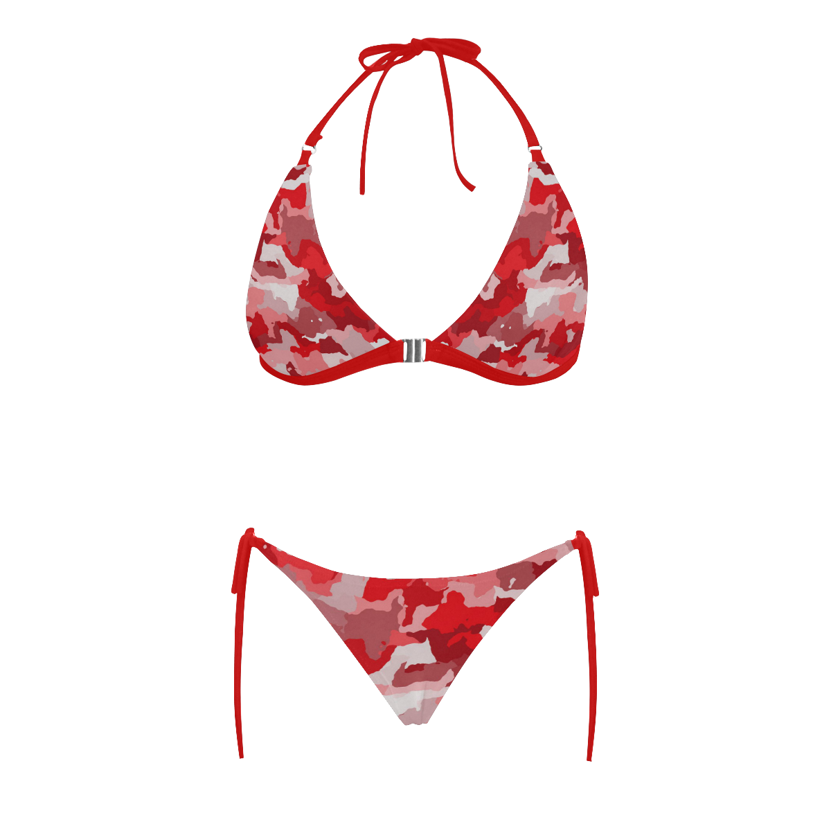 camouflage red Buckle Front Halter Bikini Swimsuit (Model S08)