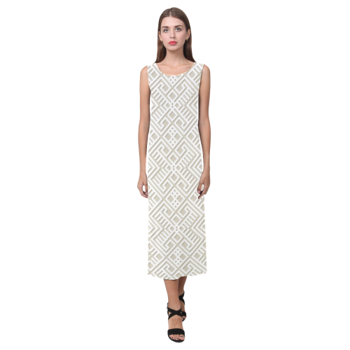 White 3D Geometric Pattern Phaedra Sleeveless Open Fork Long Dress (Model D08)